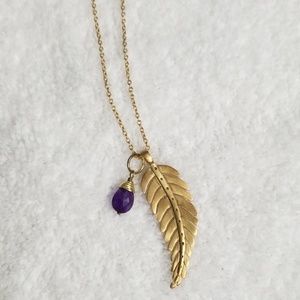 Stella & Dot gold feather charm w/amethyst drop
